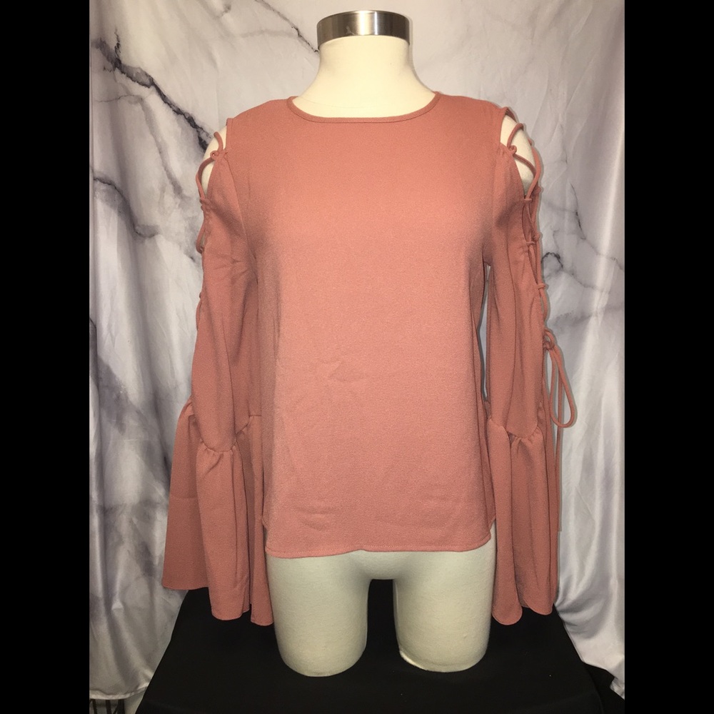 WAYF Coral Cedar Lace Up Sleeve Top